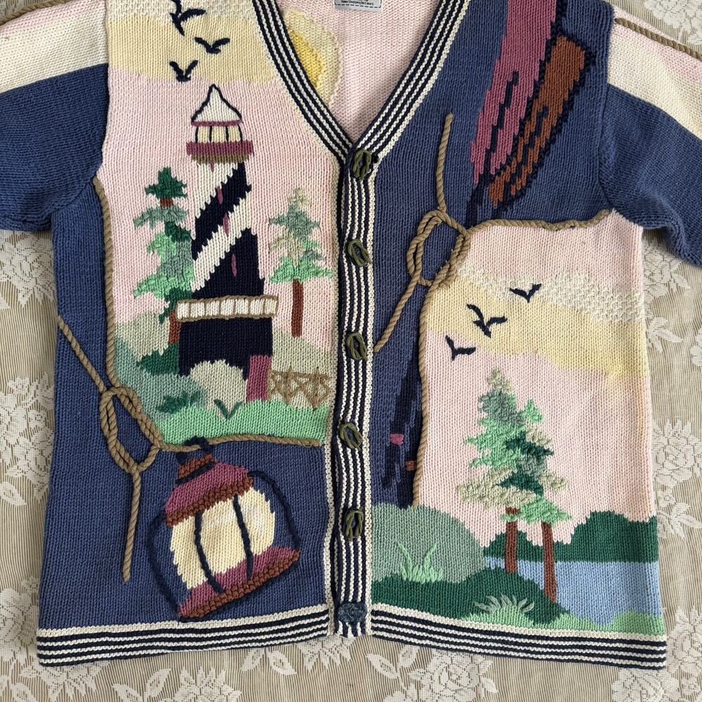 Vintage Storybook Knits Nautical Lighthouse Cardigan Size 1X - Picture 3 of 8